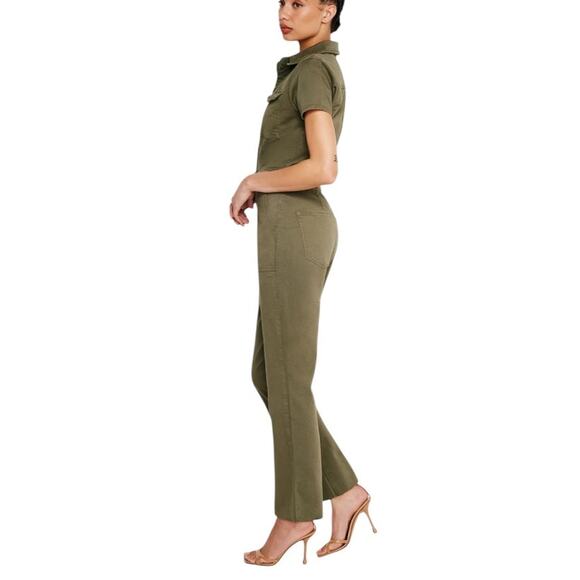 NWT Good American Fit For Success Green Utility Straight Leg Jumpsuit Size Small - Picture 2 of 11